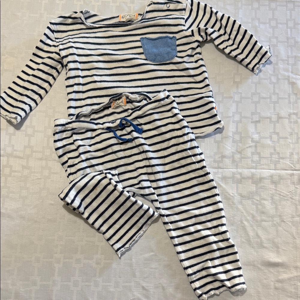 Striped Kids Pajama Set with Denim Pocket